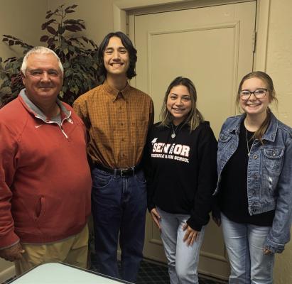 Rotary Students of the Month for November are Jadence Castaneda and Marissa LaCourse. Jadence is the daughter of Steven Castaneda and Stacy Martinez. Marissa is the daughter of Timothy and Jamie LaCourse. Pictured from left are Rotarian Sam Staats, October Student of the Month Orlando Melendez-Lin, Jadence Castaneda, and Marissa LaCourse. Orlando is the son of Rogelio and Elsa Lin Melendez. Courtesy photo