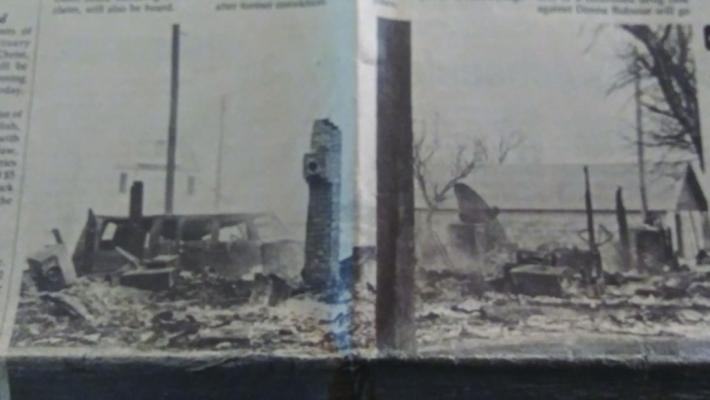 Pictured is a newspaper photo taken by John Banks 30 years ago showing the destroyed home of Sam and Jane Blair. Their daughter, Laurie Beth Blair, alerted them to the fire and everyone was able to get out safely. Courtesy photos