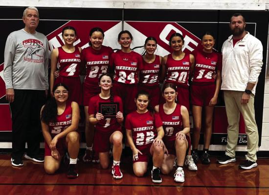 The seventh-grade girls’ basketball team won third place against Lawton Mac with a score of 3834 in overtime during a recent tournament. Courtesy photo